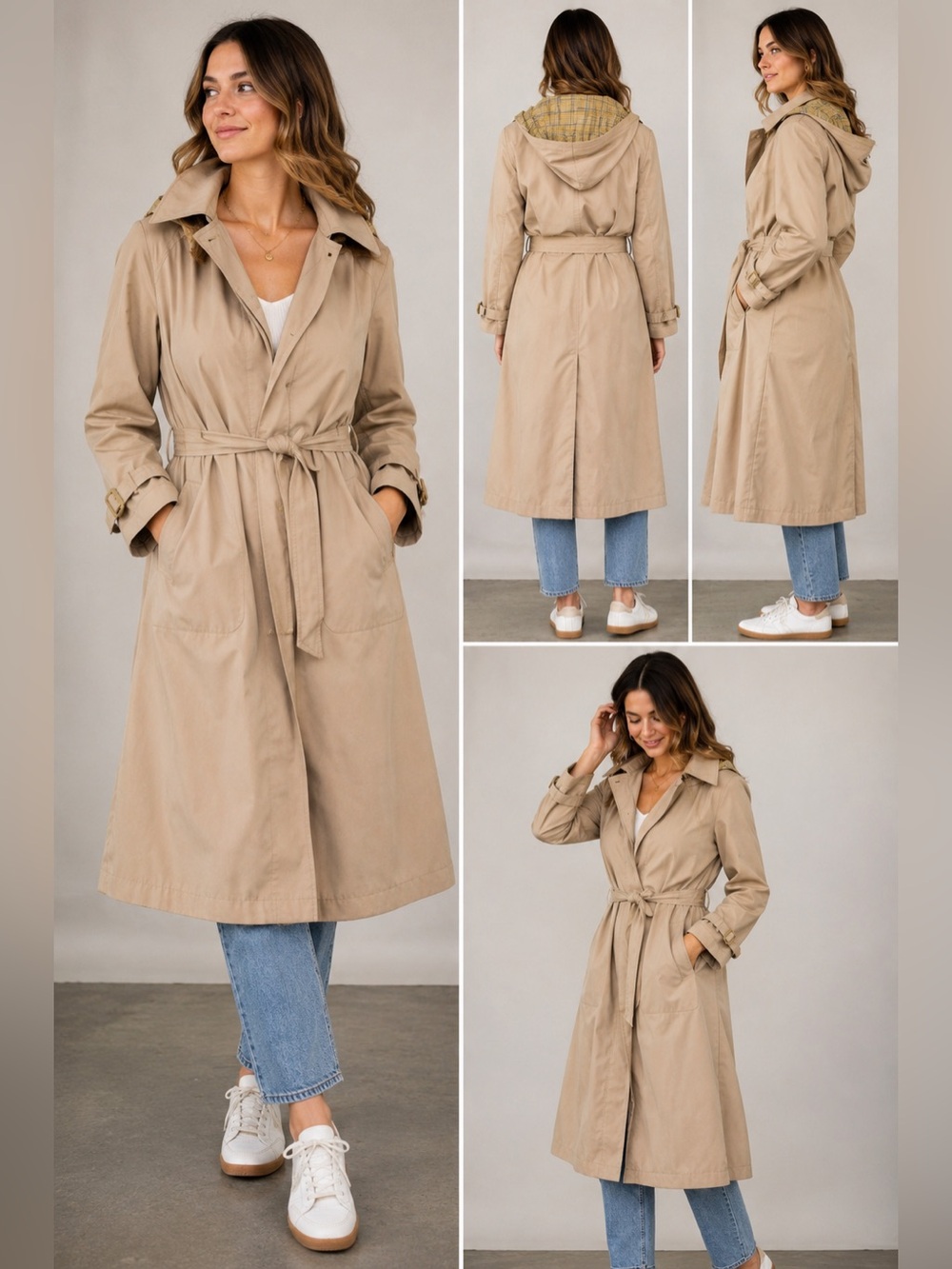 Misty Harbor Vintage Any Weather Trench Coat Belted Beige Plaid Lining